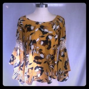 Floral bell sleeve top